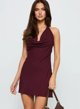 Ocean Boulevard Plunge Mini Dress Currant