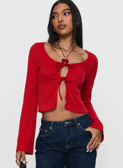 Rowynne Long Sleeve Tie Up Top Red