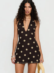 Hollywood Hills Plunge Neck Playsuit Brown Polka