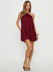 Koressa Halter Fringe Mini Dress Burgundy