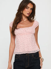 Crush It Cap Sleeve Babydoll Top Pink Floral
