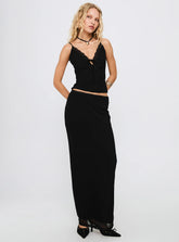 Reiko Lace Trim Tie Front Maxi Set Black