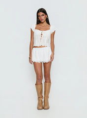 Twin Spirit Off Shoulder Broderie Top White