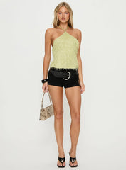 Dashae Fluffy Arrowneck Top Green