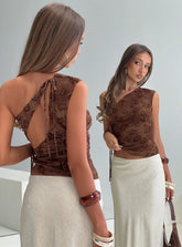 Addysin One Shoulder Top Brown Paisley