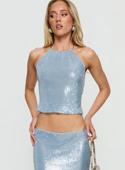 Emalia Halter Sheer Sequin Top Blue