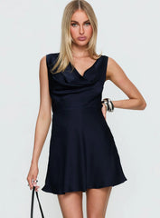 Rozalinda Halter Plunge Mini Dress Navy