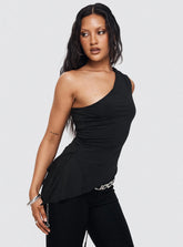 Vulnerable One Shoulder Top Black