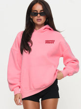 Princess Polly Hooded Sweatshirt Bubble Text Pink Red