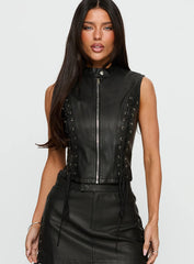 Ceejay Faux Leather Top Black