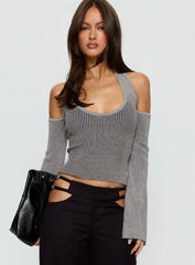 Novelia Halter Long Sleeve Top Black / Grey