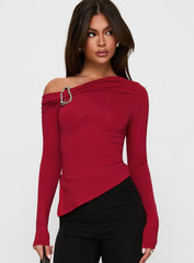 Donalla Off The Shoulder Hardware Detail Top Red