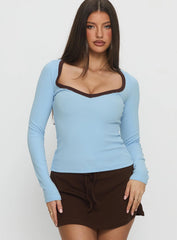 Baseline V Neck Long Sleeve Top Blue / Brown