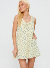 Antiquity Swing Mini Dress Yellow / Blue Floral