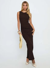 Desirous Rib Twist Maxi Dress Brown
