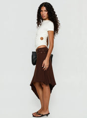 Lorensa Double Buckle Asymmetrical Midi Skirt Brown