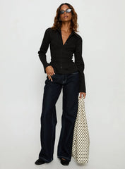 Liesel Shirred Long Sleeve Top Black