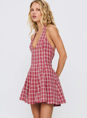 Out Of Nowhere Halter Mini Dress Red Check