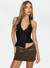 Jordain V-Waist Mini Skirt Brown