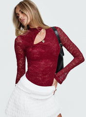 Twisted Humour Long Sleeve Lace Bodysuit Burgundy