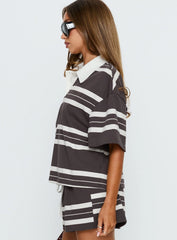Aaren Boxy Polo Top Brown Stripe