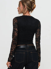 Temptation Incoming Long Sleeve Lace Top Black