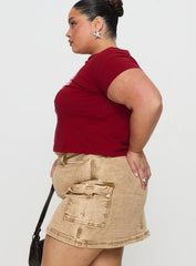 Velveta Low Rise Denim Skirt Camel Curve