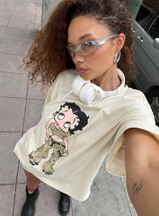 Betty Boop Camo Girl Oversized Tee Beige