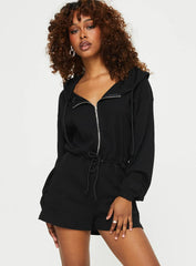 Jeanette Hooded Romper Black