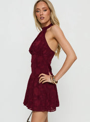 Devane High Neck Halter Playsuit Red