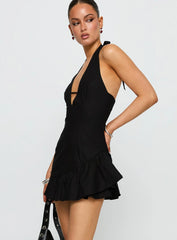 Solistaire Halter Mini Dress Black