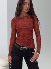 People Watching Long Sleeve Top Red Floral