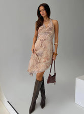 Zolena Halter Asymmetrical Midi Dress Multi