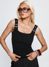 Need No Savior Buckle Strap Top Black