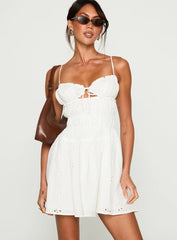 Wish Me Luck Shirred Mini Dress White