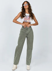 Holly Asymmetric Straight Leg Jean Green Denim