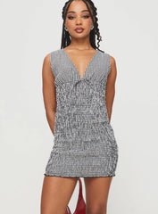 Solving Shirred Mini Dress Black Gingham