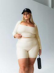 Power Activewear Rib Shorts Latte Curve
