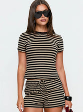 Settle Down Baby Tee Black / Beige Stripe