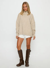 Patrizia Funnel Neck Knit Sweater Beige