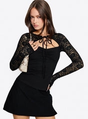 Whitnea Long Sleeve Lace Cut Out Top Black