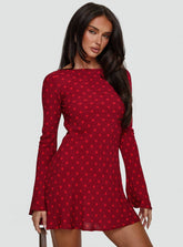 Good Graces Long Sleeve Mini Dress Red Dot