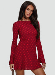 Good Graces Long Sleeve Mini Dress Red Dot