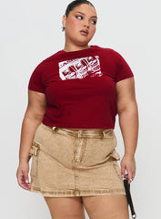 Velveta Low Rise Denim Skirt Camel Curve