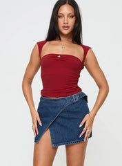 Wait Up Denim Wrap Mini Skirt Mid Wash Tall