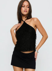 Dashae Fluffy Arrowneck Top Black