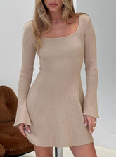 Mariel Long Sleeve Knit Mini Dress Beige