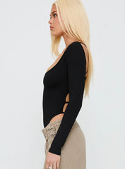 All Tied Up Long Sleeve Bodysuit Black
