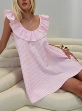 Melodies Frill Smock Mini Dress Pink Stripe