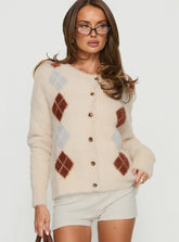 Nancey Argyle Knit Cardigan Cream Multi